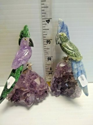 Hand - Carved Brazilian Stone Birds Made From Clear Quartz And Various Other Semi -