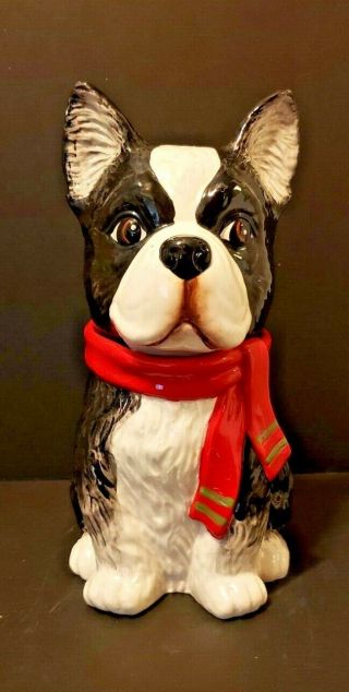 French Bulldog= Boston Terrier Cookie Jar Red Scarf