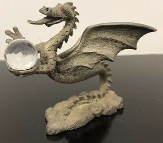 Vintage Spoontiques 1985 Dragon With Crystal Ball - Pewter Figurine