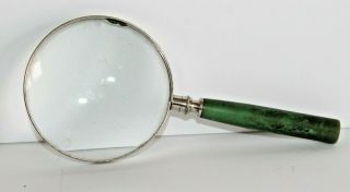 Vintage 8 " Long 3 1/2 " W Magnifying Glass Green Bakelite Handle Made In Germany