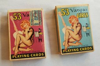 2 Vintage 53 Vargas Girls Playing Cards Pink And Blue Deck 54 Cards