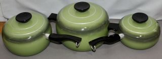 Vintage Set Of 1960 - 70’s Avocado Green Aluminum Pots/cookware - Wear - Ever