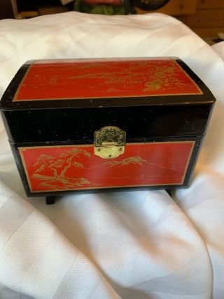 Vintage Black Laquer Jewelry Box And Music Box From Japan