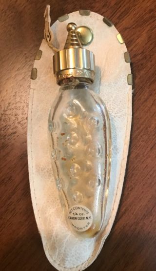 Vintage Caron Poivre Glass Perfume Bottle In Leather Case