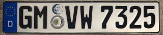 Authentic German License Plate Gm Vw 7325 Gti Caddy Rabbit Volkswagen