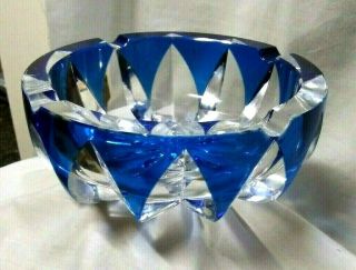 Saint Louis France Crystal Sapphire Blue Clear Cut Glass 7 Inch Ashtray French