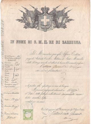 1859 Pre - Italy (kingdom Of Sardinia) Collectible Passport Extremely Rare