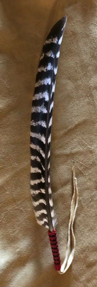 One Beautifully Colored Native American Lakota Sioux Beaded Turkey Wing Feather