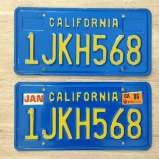 Vintage California Blue & Yellow License Plate Matching Set Pair 1970 
