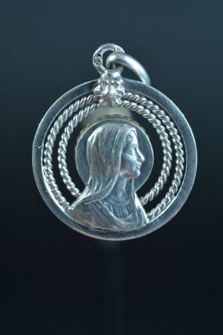 Art Deco Religious Sterling Silver Medal Pendant Virgin Our Lady Of Lourdes
