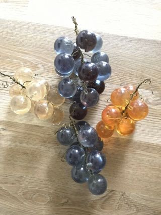 4 Vtg Acrylic Lucite Grape Clusters Mid Century Retro 50s 60s Blue Clear Amber