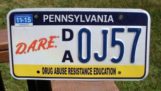 Pennsylvania Drug Abuse Resistance Education (dare) License Plate Da 0j57