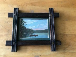 Vintage Adirondack Framed Postcard Fishing