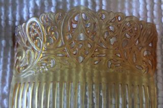 Large Vintage Antique Early Hair Comb Art Nouveau Butterscotch Plastic