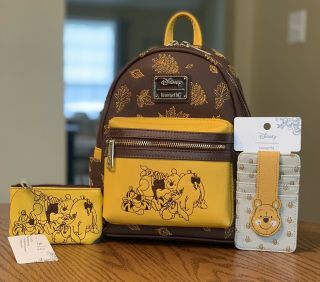 Authentic Loungefly Disney Winnie The Pooh Mini Backpack,  Coin Purse & Card