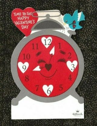 Vintage Die Cut Hallmark Valentine Anthropomorphic Alarm Clock Time To Say