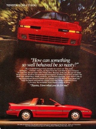 1990 Toyota Supra Turbo Advertisement Print Art Car Ad J553