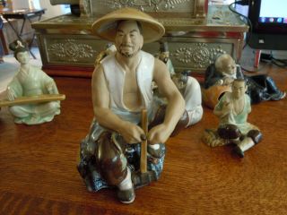 Signed Shiwan Chinese Mudman Figure (seated Worker) See Photos - 7 " Tall -