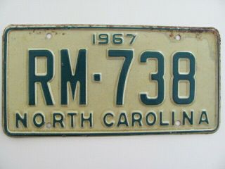 1967 North Carolina Nc License Plate Tag (rm - 738),  Rare Low Number,  Gc,  Collect