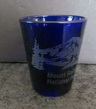 Vintage Mt.  Mount Rainier National Park Washington shot glass cobalt blue 5