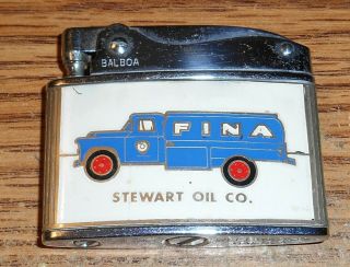Vintage Fina Stewart Oil Co.  Flat Advertising Lighter/rare