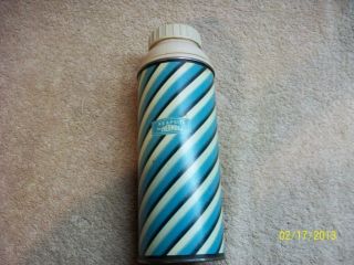 Vtg/retro King Seely Keapsit 1 Pt Blue Swirl Stripe Thermos,  Metal W/glass Liner