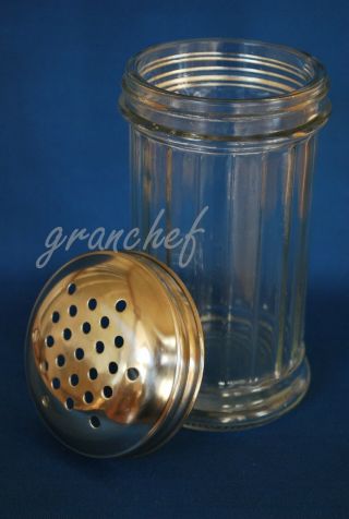Cheese Shaker Large / Retro Style Glass Heavy Paneled 12 oz.  w/Stainless Top 2