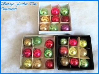3 Boxes Of 27 Antique Small Feather Tree Glass Xmas Ornaments Vintage