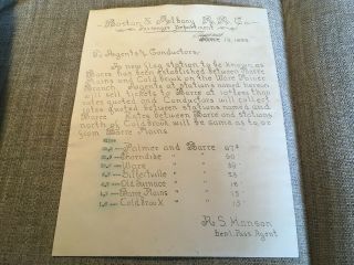 Vintage Boston & Albany Railroad Agents And Conductors Letter Ca1889
