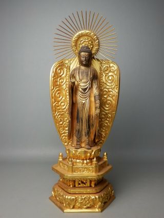 JAPANESE C1800 CRYSTAL EYES GYOKUGAN BUDDHIST AMIDA NYORAI BUDDHA STATUE WOOD NR 2