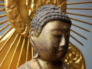 JAPANESE C1800 CRYSTAL EYES GYOKUGAN BUDDHIST AMIDA NYORAI BUDDHA STATUE WOOD NR 8