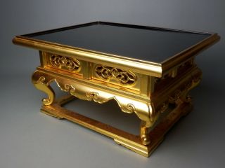 Japanese 36x30cm 14.  2x11.  8” Buddhist Gold Gilt Lacquered Altar Stand Kyozukue Nr