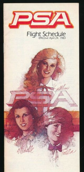 Psa Pacific Southwest Airlines April 24,  1983 Flight Schedule With Stewardesses