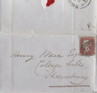 1844 Qv Cover With A 1d Penny Red Stamp Sent To College Hill Shrewsbury