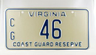 Undated Pre - 1991 Virginia Coast Guard Reserve License Plate -