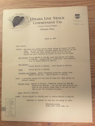 Omaha Buffalo Head Live Stock Commission Stationery 1957