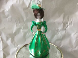 Vintage De Carlini Italy Blown Glass Fancy Lady In Green Christmas Ornament