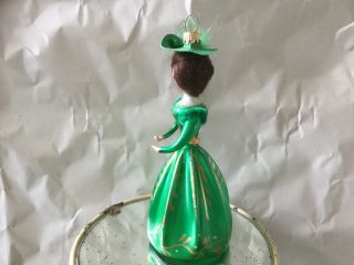 Vintage De Carlini Italy blown glass fancy Lady in green Christmas ornament 2