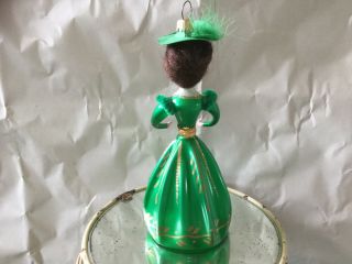 Vintage De Carlini Italy blown glass fancy Lady in green Christmas ornament 3