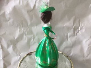 Vintage De Carlini Italy blown glass fancy Lady in green Christmas ornament 4