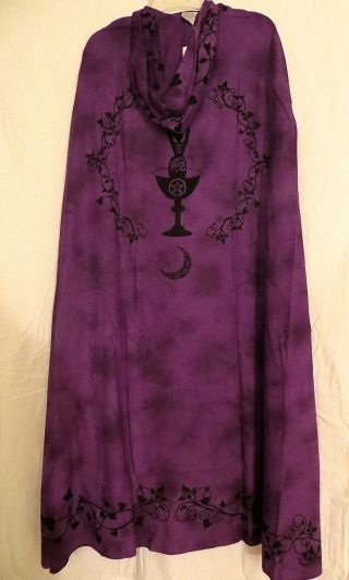 Purple & Black Goddess Cloak / Cape / Robe Pagan Wicca Ritual Celestial -
