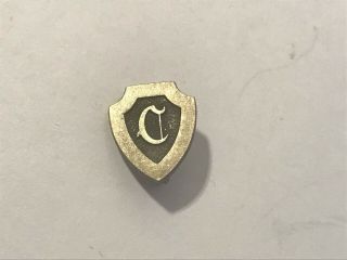 Vintage Old English Capital " C " Shield Lapel Pin Silver Tone,  Black,