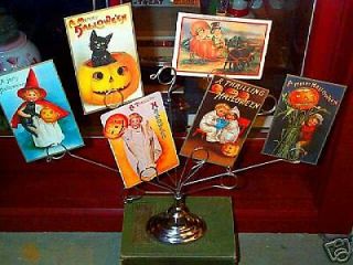 Victorian Halloween Postcard Tree & Cards Vintage Look Witch Black Cat Etc