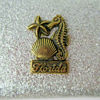 Vintage Florida Souvenir Coin Purse Silver Metalic Kiss Closure Seahorse Japan 2