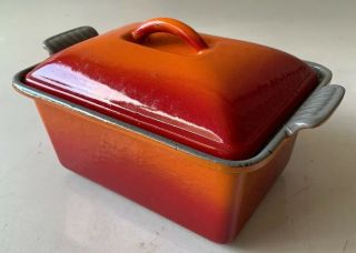 Rare Le Creuset Orange 18 7” Enamel Cast Iron Loaf Pan With Lid