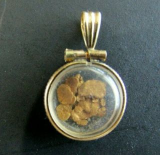 Vintage Nevada Placer Gold Flakes In Pendant Bubble Screw Type Estate