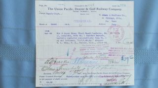 1894 Union Pacific Denver & Gulf Railway Six Dozen Adams Lanterns Order -