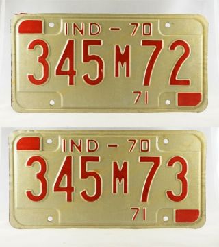 1970 Indiana Dealer License Plates - Near - Consecutive Numbers