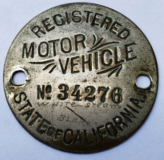 State of California Motor Vehicle Registration 1905 - 1913 (pre - 1914) Tag 5