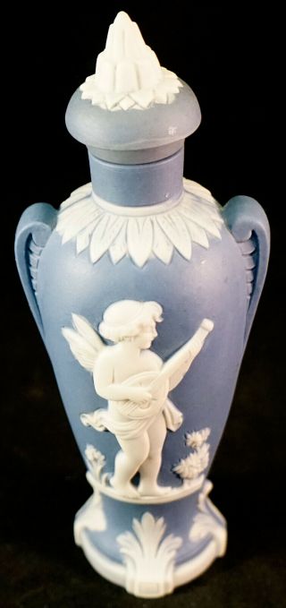 Wedgewood Jasperware Blue Cameo With Cupid Perfume Bottle Stopper And Dauber